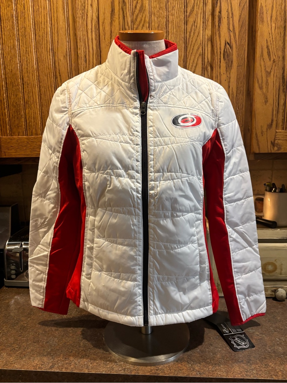 NHL Women's White Quilted Puffer Jacket Carolina hurricanes